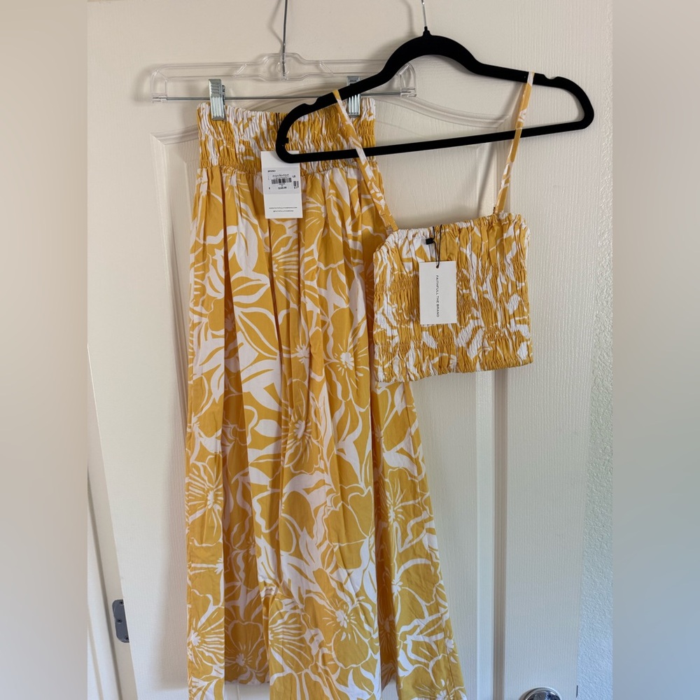 NWT Faithfull the Brand Yellow & White Floral Skirt and Crop Top Set